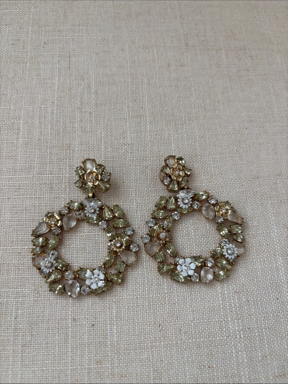 J. Crew Gold-Tone Hoop Earrings with Green and White Crystals